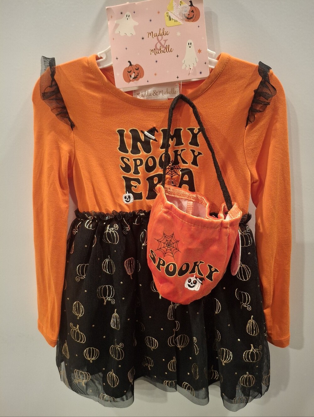 Girls' Orange 'In My Spooky Era' Halloween Costume Dress